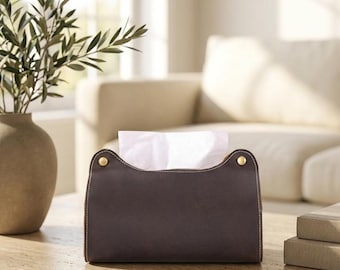 Luxury Crazy Horse Leather Tissue Box Cover, Handmade Leather Tissue Holder, Desk Organizer, Coffee Table Decor, Home Office Gift