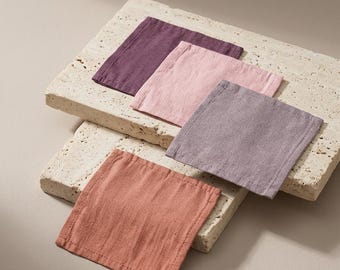French Linen Coasters Set, Linen Drink Coasters, Cottagecore Table Decor, Handmade Coffee Coasters, Farmhouse Home Decor Gift