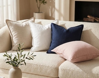 Washed Linen Pillow Cover, Stonewashed Linen Cushion Cover, Farmhouse Throw Pillow, Neutral Sofa Cushion, European Linen Decor