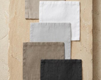 French Linen Coasters Set, Neutral Linen Drink Coasters, Farmhouse Table Decor, Handmade Coffee Coasters, Minimalist Home Decor