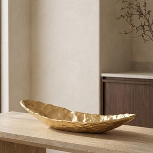 Sculptural Gold Decorative Bowl, Organic Modern Centerpiece, Long Resin Bowl, Console Table Decor, Modern Luxury Home Decor