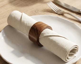 Walnut Wood Napkin Rings Set of 4, Rustic Wooden Napkin Holders, Farmhouse Table Decor, Wedding Table Setting, Dining Table Accessories