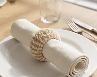 Set of 4 Rustic Linen Napkin Rings, Handmade Rope Napkin Holders, Farmhouse Table Decor, Wedding Table Setting