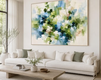 Abstract Blue Green Canvas Print, Modern Home Decor Wall Art