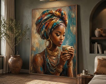 Cultural Woman Portrait Canvas Print, Vibrant Headwrap Art, Wall Decor