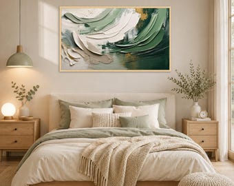 Modern Green and White Canvas Print, Abstract Wall Art for Living Room, Bedroom, Office Decor, Minimalist Home Decoration