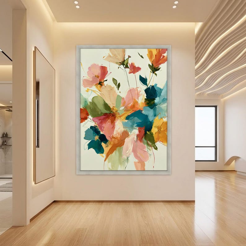 Abstract Floral Wall Art Print, Pastel Botanical Painting, Colorful ...