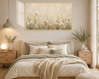 Vintage Floral Canvas Print, Cream Flowers, Neutral Tones Wall Art