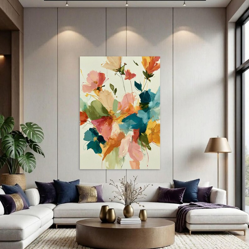Abstract Floral Wall Art Print, Pastel Botanical Painting, Colorful ...