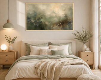 Moody Abstract Canvas Print, Soft Green Beige Wall Art, Modern Home Decor