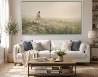 Inspirational Jesus Landscape Canvas Print, Serene Nature Wall Art