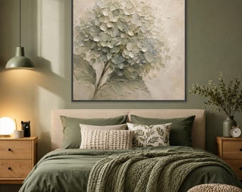 Vintage Hydrangea Canvas Print, Soft Green Floral Wall Art, Nature-Inspired Decor