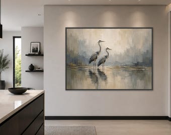 Elegant Heron Canvas Print, Serene Nature Wall Art, Modern Wildlife Decor