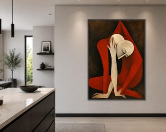 Emotional Abstract Canvas Print, Red Beige Modern Wall Art, Home Decor