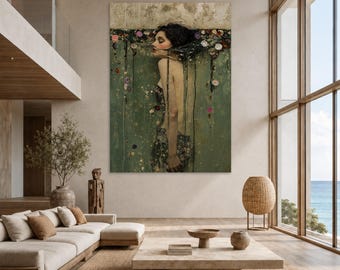 Ethereal Woman Portrait Canvas Print, Floral Wall Art, Contemporary Home Decor