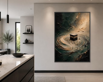Abstract Kaaba Canvas Print, Spiritual Meditation Decor, Muslim Wall Art