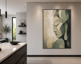 Meditative Buddha Canvas Print, Modern Zen Wall Art, Neutral Tones