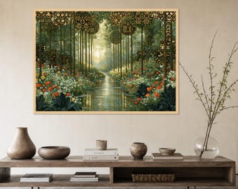 Lush Garden Canvas Print, Vibrant Floral Landscape Wall Art, Gustav Klimt