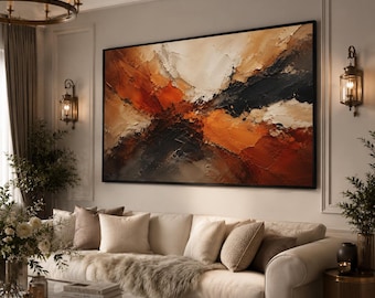 Abstract Canvas Print, Burnt Orange Beige Black Modern Neutral Decor, Large Statement Art
