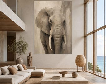 Neutral Tones Elephant Canvas Print, Modern Wildlife Wall Art, Modern Decor