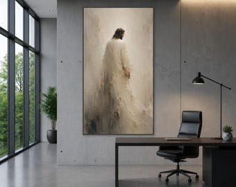 Serene Jesus Canvas Print, Neutral Tones, Inspirational Religious Wall Art
