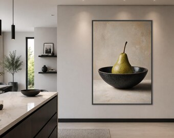 Minimalist Pear Canvas Print, Modern Still Life Wall Art for Kitchen Decor, Neutral Tones, Contemporary Art for Home, kitchen wall art
