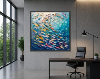 Colorful Fish Canvas Print, Abstract Ocean Scene Wall Art, Modern Home Decor