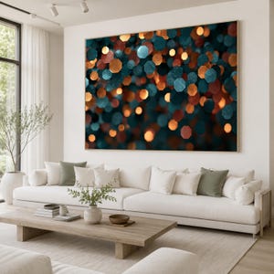 Teal Copper Octagon Bokeh Canvas Print, Modern Living Room Wall Art