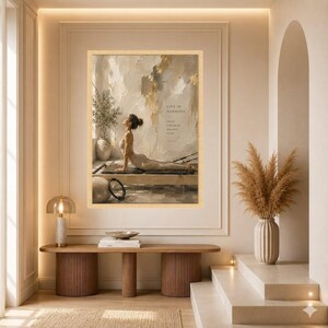 Neutral Pilates Canvas Print, Beige Wellness Wall Art, Serene Bedroom Decor, Fitness Poster Natural Wood Frame
