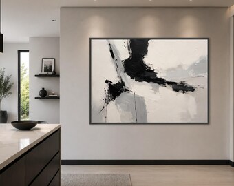 Modern Abstract Canvas Print, Black and White Wall Art, Minimalist Home Decor