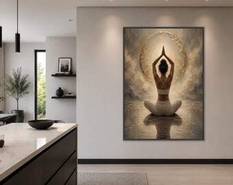 Lienzo con estampado de yoga meditativo, arte mural sereno para la atención plena, decoración espiritual.