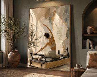Neutral Pilates Canvas Print, Beige Ballerina Stretch Wall Art, Serene Wellness Decor