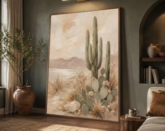 Desert Cactus Canvas Print, Neutral Southwest Landscape Wall Art