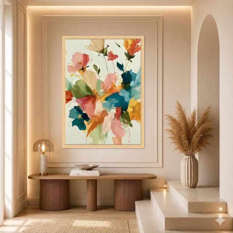 Abstract Floral Wall Art Print, Pastel Botanical Painting, Colorful ...