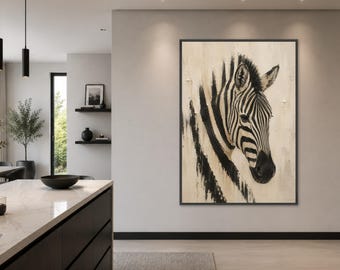Zebra Canvas Wall Art, Black and White Animal Print, Modern Home Decor