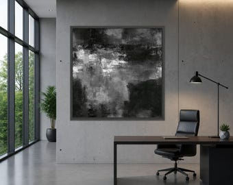 Black White Abstract Canvas Print, Moody Modern Wall Art, Minimalist Monochrome Painting Style Decor