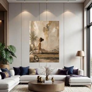 Neutral Pilates Canvas Print, Beige Wellness Wall Art, Serene Bedroom Decor, Fitness Poster Stretched Wood Canvas