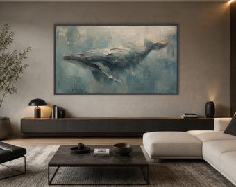 Whale Canvas Wall Art, Ocean Blue Marine Life Print, Coastal Decor
