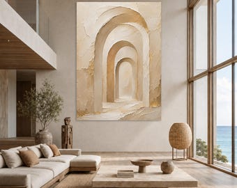 Minimalist Beige Arch Canvas Print, Modern Neutral Wall Art, Bohem Home Decor