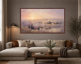 Jerusalem Cityscape Canvas Print, Soft Pastel Colors, Serene Wall Art