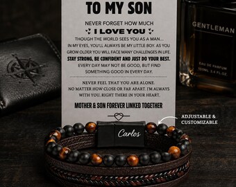 Bracelet personnalisé pour fils, bracelet prénom personnalisé pour homme, cadeau de maman pour mon fils, cadeau de remise des diplômes d'anniversaire