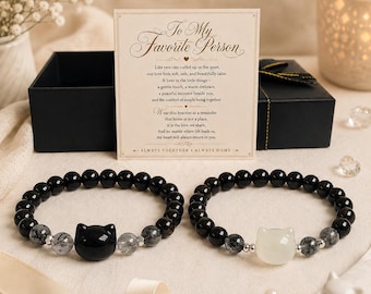 Matching Cat Bracelets for Couples, Black White Cat Beaded Bracelets, Anniversary Gift for Him and Her