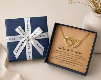 Bracelet personnalisé mère fille, bracelet personnalisé double coeur avec pierre de naissance, cadeau soeur, bijoux maman et fille