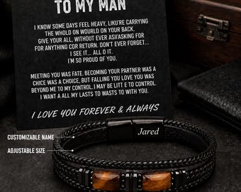 Bracelet personnalisé pour homme, bracelet oeil de tigre gravé personnalisé, bracelet pour homme en acier inoxydable, cadeau petit ami, cadeau mari pour lui
