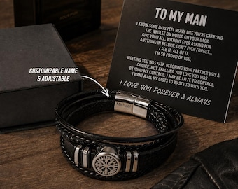 To My Man Viking Armband, Edelstahl-Leder-Armband für Freund, Ehemanngeschenk, Geburtstagsgeschenk für Ihn, Herrenschmuck