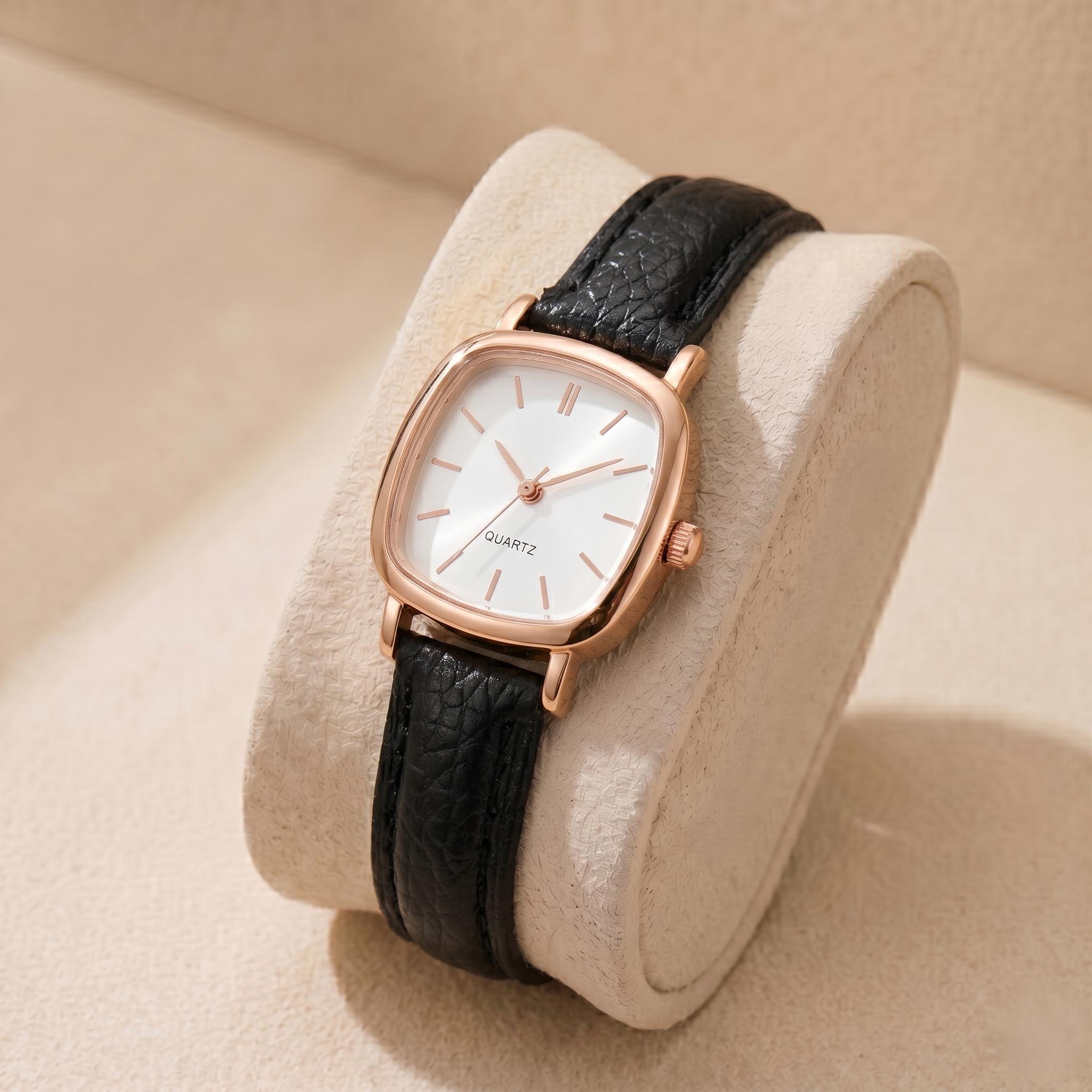 Chic Minimalist Women\'s Analog Watch, Leather Band, Luminous Dial, Quartz Womens Ladies Small PU Leather Strap Roman Numerals Oval  main image 2