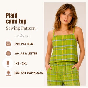 Spaghetti Strap Tank Top Sewing Pattern, Square Neck Cami Top Pdf, XS - 5XL | A0, A4 & US Letter