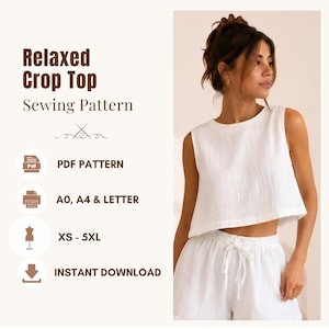 Summer Crop Tank Sewing Pattern, Relaxed Sleeveless Top PDF, XS-5XL | A0, A4 & US Letter