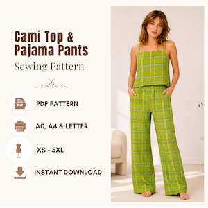 Women’s Pajama Pants & Cami Top Sewing Pattern, Relaxed Fit Lounge Set Pdf, Instant Download, XS - 5XL | A0, A4, US Letter