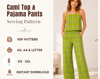 Women’s Pajama Pants & Cami Top Sewing Pattern, Relaxed Fit Lounge Set Pdf, Instant Download, XS - 5XL | A0, A4, US Letter